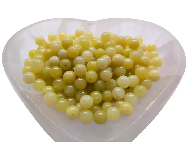 20 Perles En Pierre Jade Citron - Boules De 6 Mm Blanc Jaune - Pour Création De Bijoux