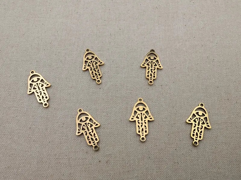 Breloque Main de fatma inox / inox plaqué or 18 K - Lot de 5 Les Précieuses Perles