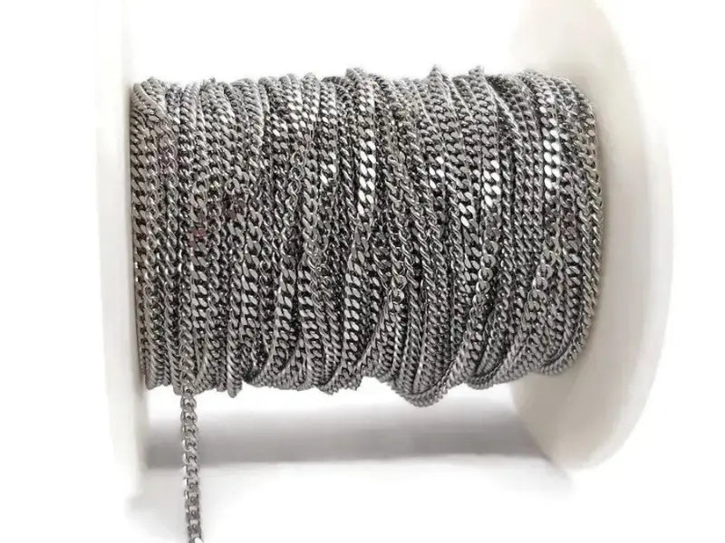 Chaîne maille gourmette 3 x 2 mm acier inoxydable 304 – Vendue au mètre Les Précieuses Perles