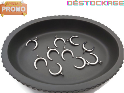 Breloque croissant de lune - Double corne - Inox - Lot de 5/10