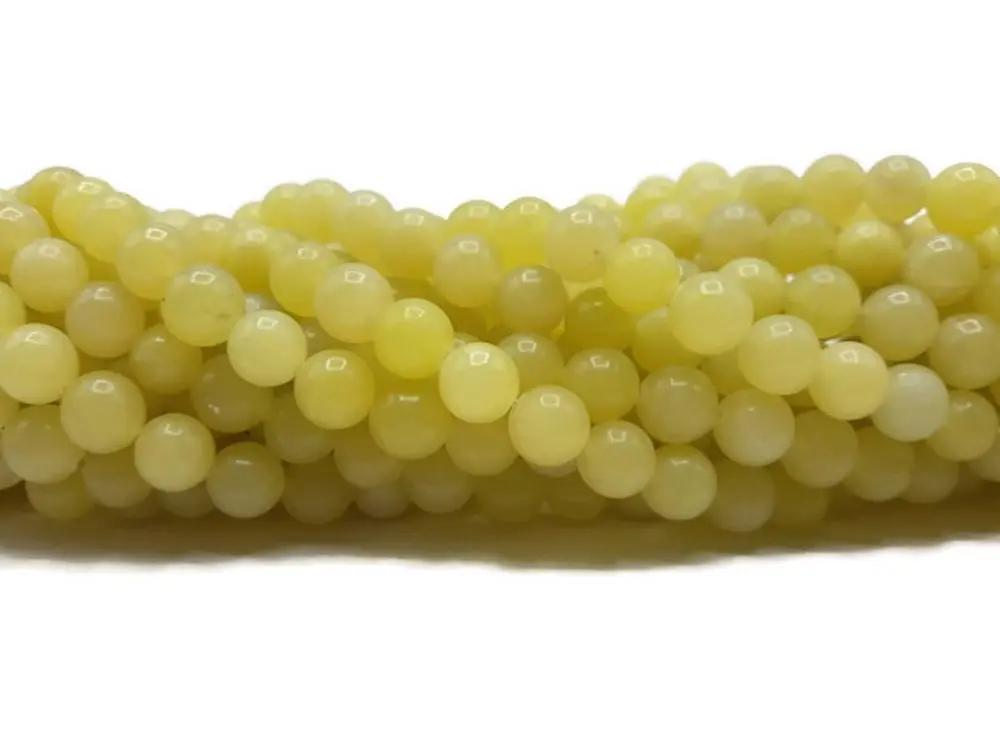 Lot De 10 Perles Rondes En Jade Blanc Et Citron – 8 Mm – Création Homemade – Réf 219064