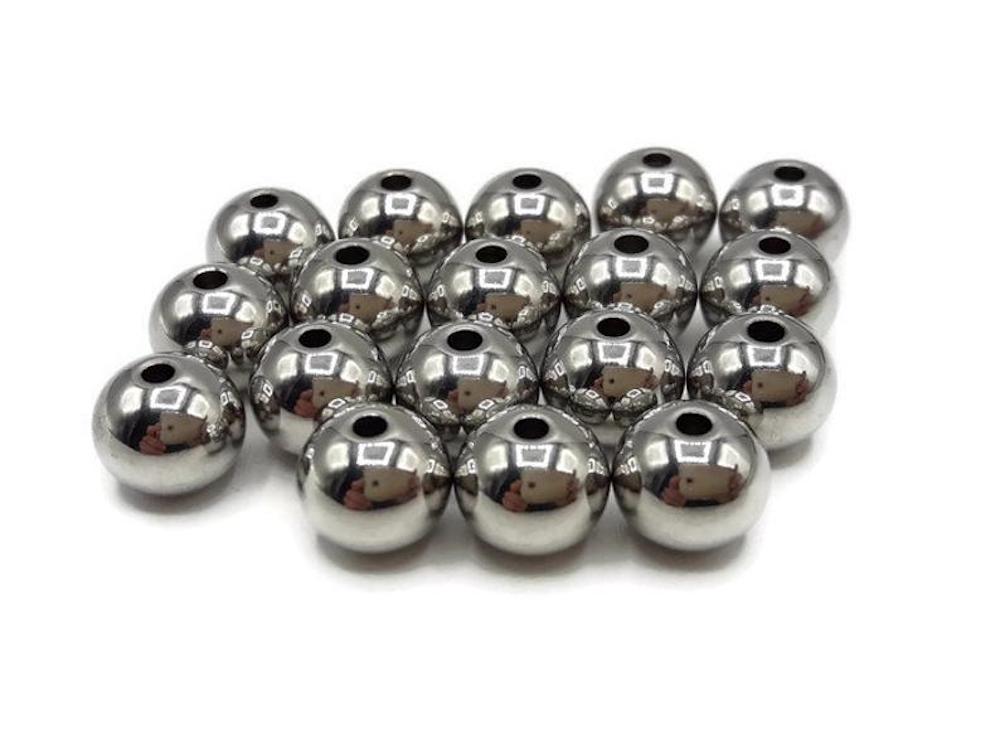 1.5 mm - Lot de 50 perles rondes en acier inoxydable - Argenté