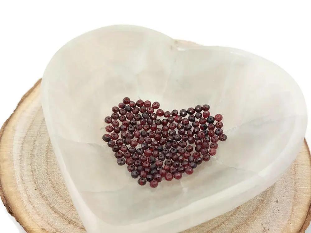 Collier Grenat Naturel - Perles Rondes à Facettes 3-4 Mm - Longueur 18" (45 Cm) - Laiton - Neuf
