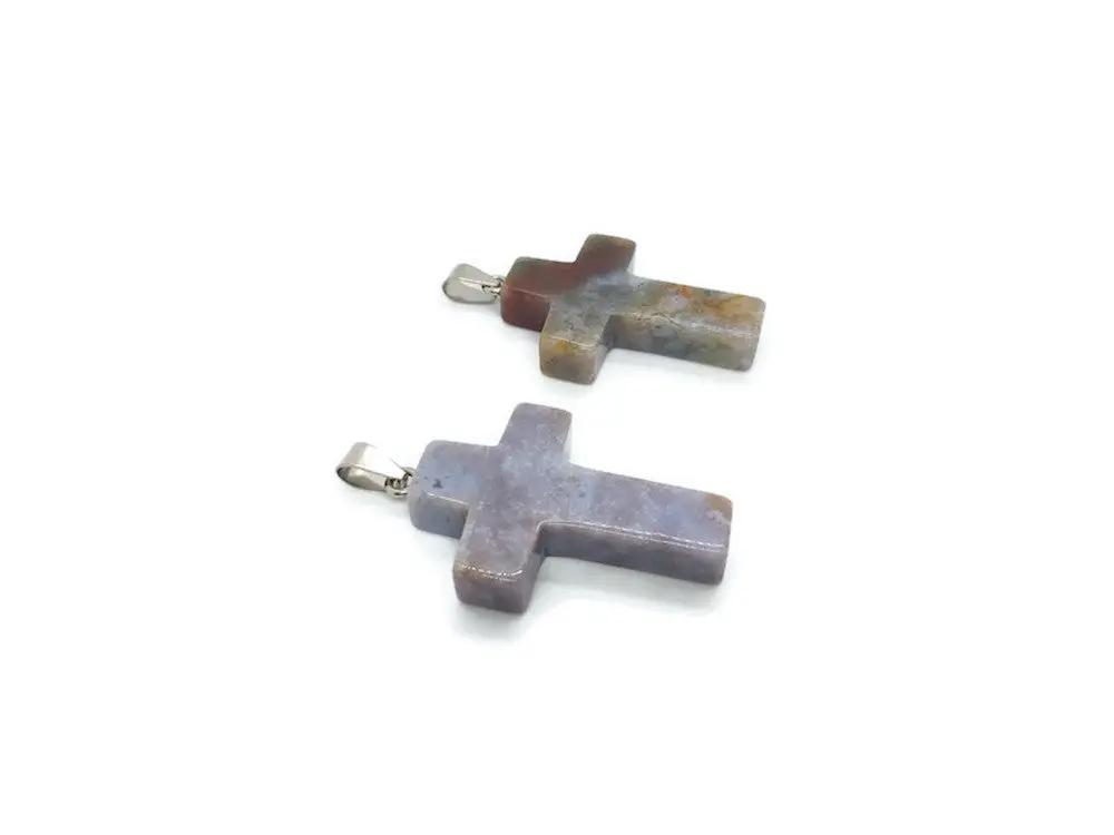 Pendentif croix en agate - Bélière inox - 1 pièce Les Précieuses Perles