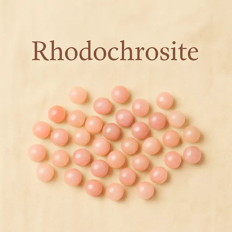 Collection-Rhodochrosite-Perles-naturelles-rose-tendre-énergie-du-cœur Les Précieuses Perles