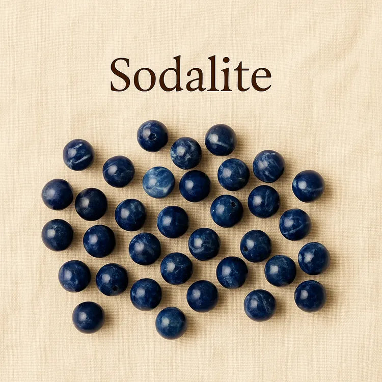 Collection-Sodalite-Perles-naturelles-bleu-nuit-veinées-de-blanc Les Précieuses Perles