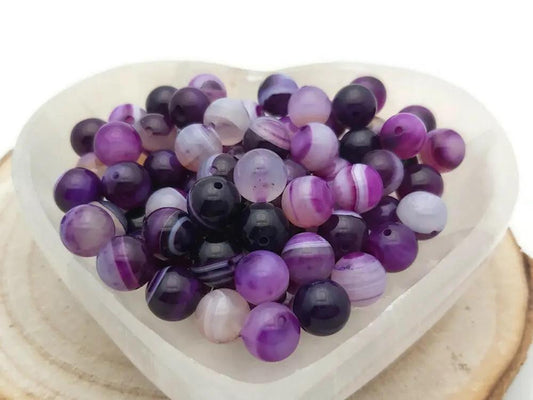 Agate rayée violette Grade A - 10 mm - 20 perles Les Précieuses Perles