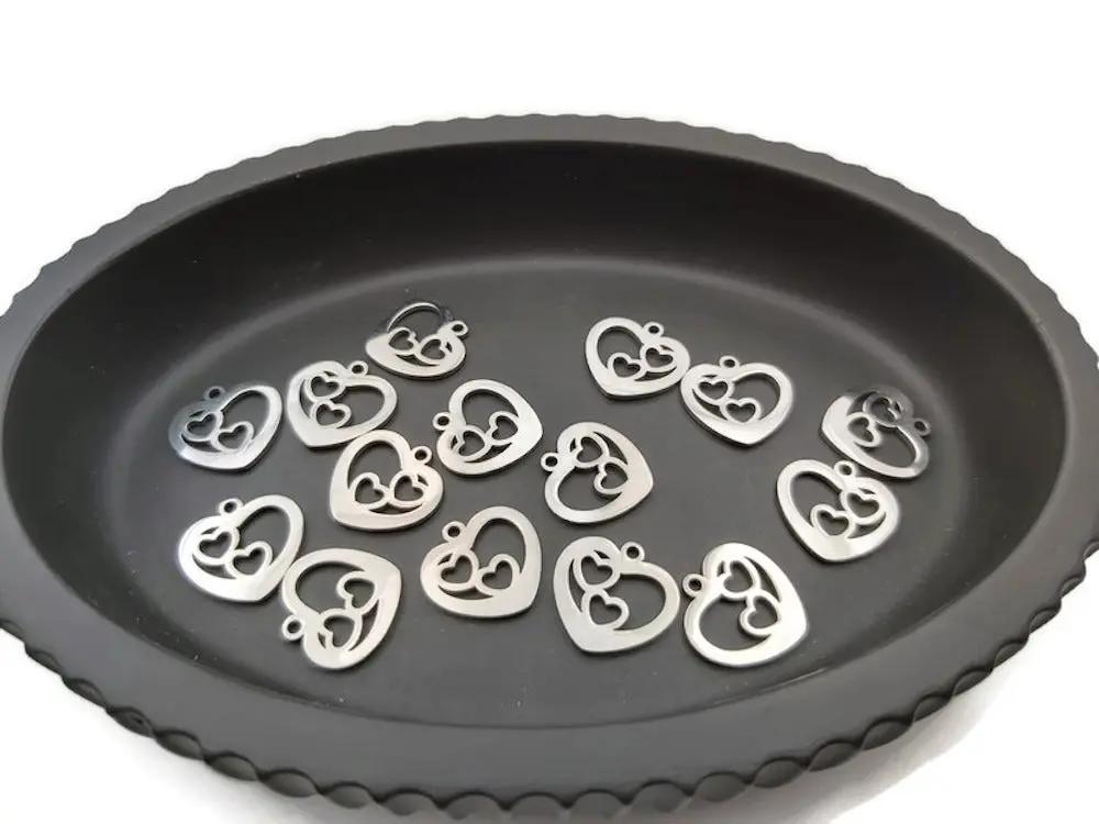 Breloque double cœur inox - Lot de 5/10 Les Précieuses Perles