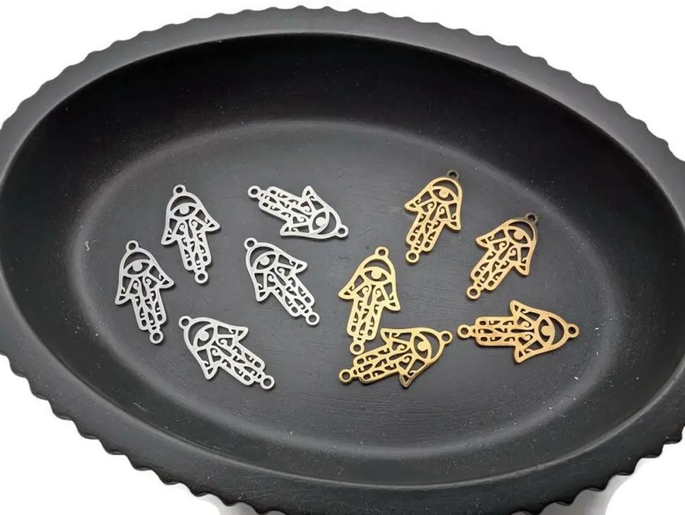 Breloque Main de fatma  inox / inox plaqué or 18 K - Lot de 5 Les Précieuses Perles