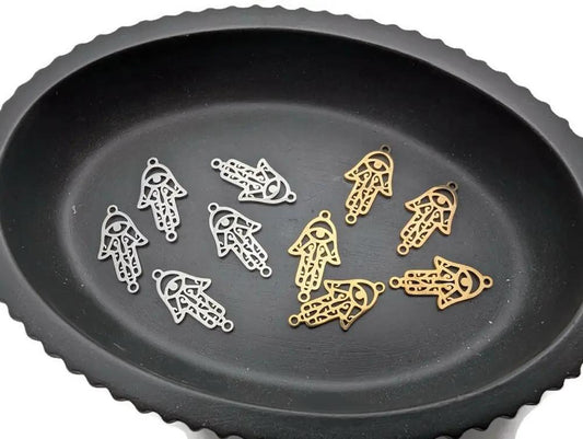 Breloque Main de fatma  inox / inox plaqué or 18 K - Lot de 5 Les Précieuses Perles