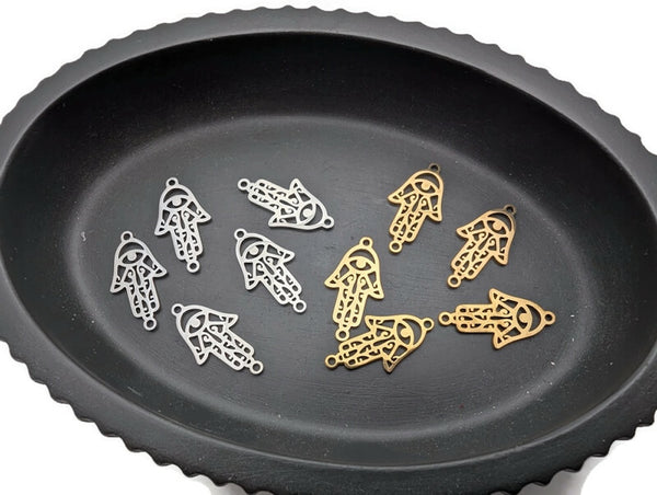 Breloque Main de fatma  inox / inox plaqué or 18 K - Lot de 5