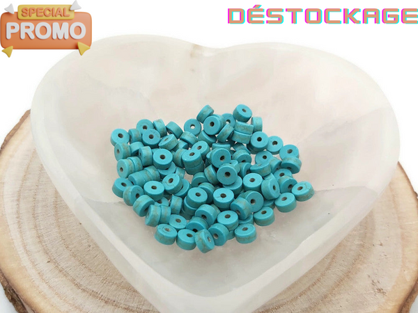 Turquoise synthétique - Rondelles 6 x 3 mm - 60/120 Perles