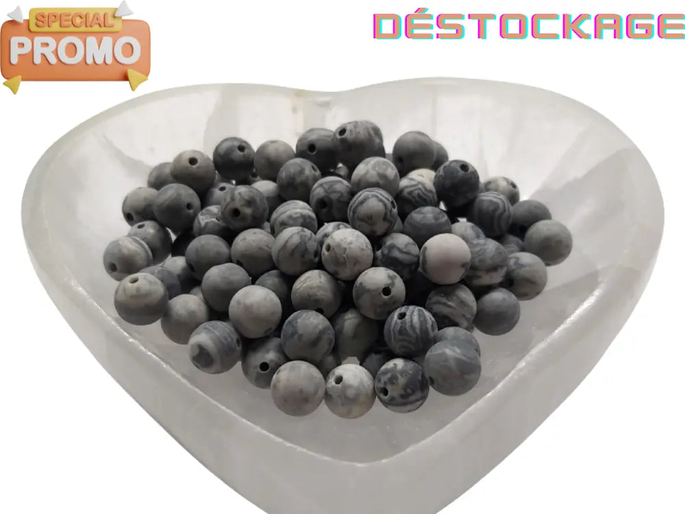 Jaspe Picasso gris - 8 mm - 40 Perles Les Précieuses Perles