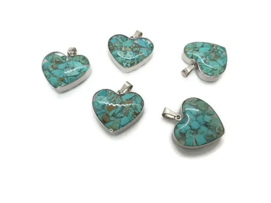 Pendentif cœur turquoise mosaïque – Incrustation sous verre & acier inoxydable 19 mm Les Précieuses Perles