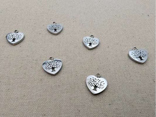 Breloque cœur arbre de vie en acier inoxydable 304 – 12 x 11 mm – Lot de 5 ou 10 Les Précieuses Perles
