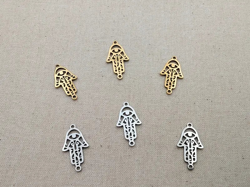 Breloque Main de fatma  inox / inox plaqué or 18 K - Lot de 5 Les Précieuses Perles