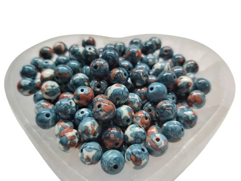Jade synthétique bleu - Blanc - 8 mm - 20/40 Perles Les Précieuses Perles
