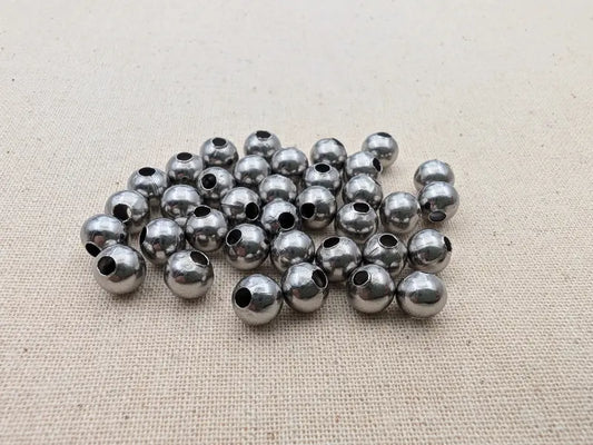 Perles creuses 6 mm en acier inoxydable 304 – Lot de 40 Les Précieuses Perles