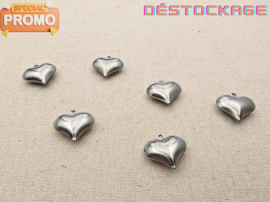 Breloque cœur bombé 17 mm – Acier inoxydable 304 – Trou 1 mm – Lot de 10 ou 20 Les Précieuses Perles