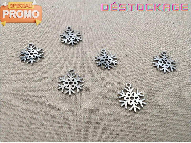 Breloque flocon de neige en acier inoxydable 304 – Lot de 5 ou 10 Les Précieuses Perles