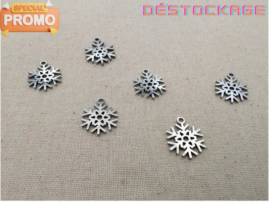 Breloque flocon de neige en acier inoxydable 304 – Lot de 5 ou 10 Les Précieuses Perles
