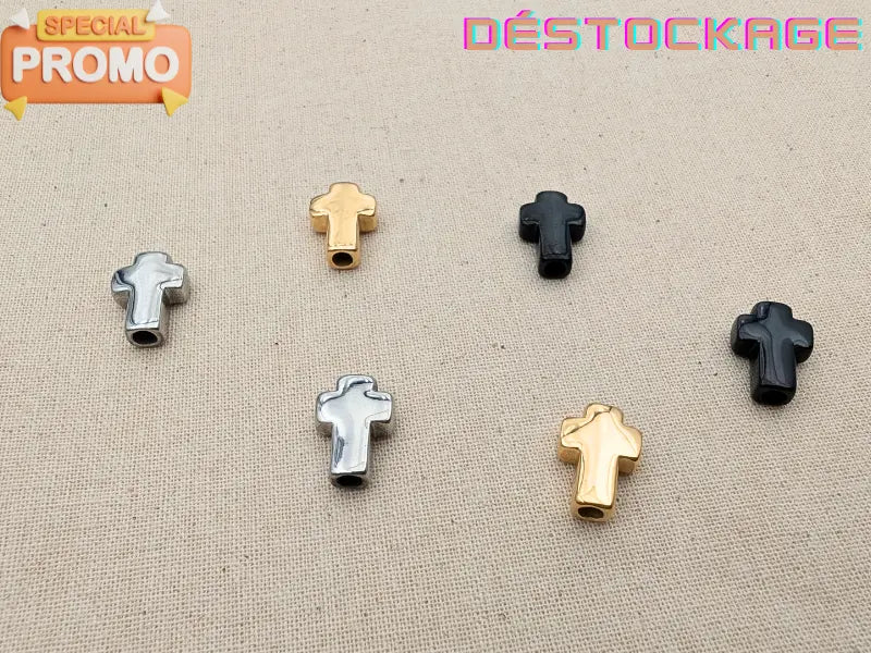 Perle Croix traversante 14 x 10 mm – Acier inoxydable 304 – Argenté, Doré ou Noir Les Précieuses Perles