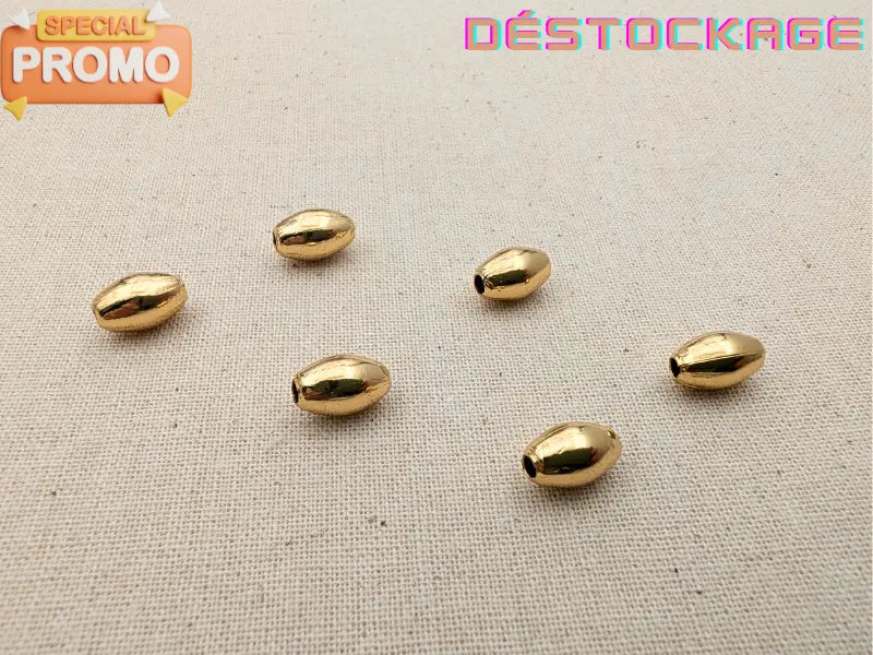Perle ovale lisse en acier inoxydable 304 doré - Lot de 10 ou 20 Les Précieuses Perles