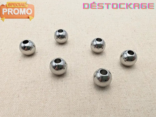 Perles rondes 10 mm trou 3,5 mm inox Les Précieuses Perles