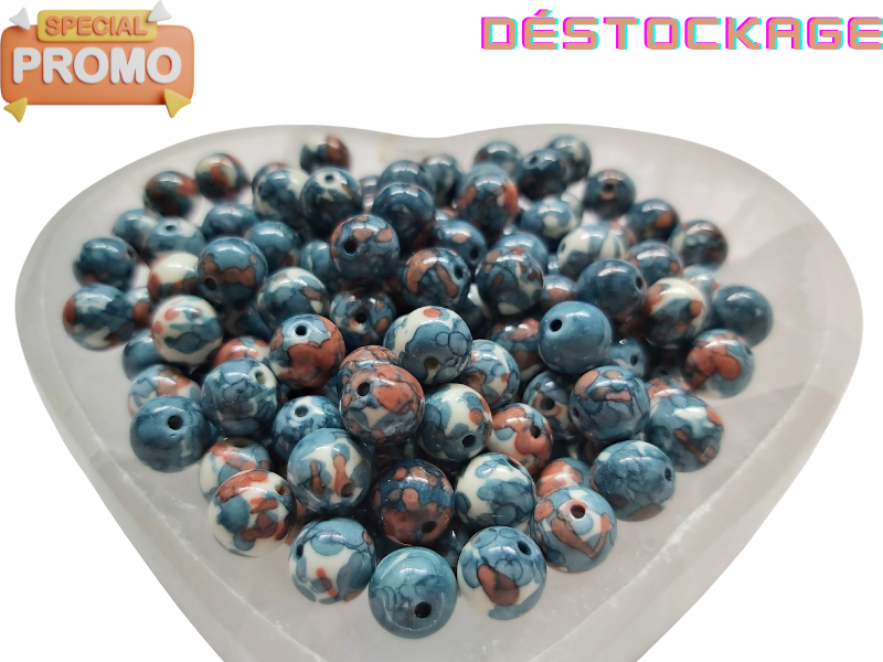 Jade synthétique bleu - Blanc - 8 mm - 20/40 Perles Les Précieuses Perles