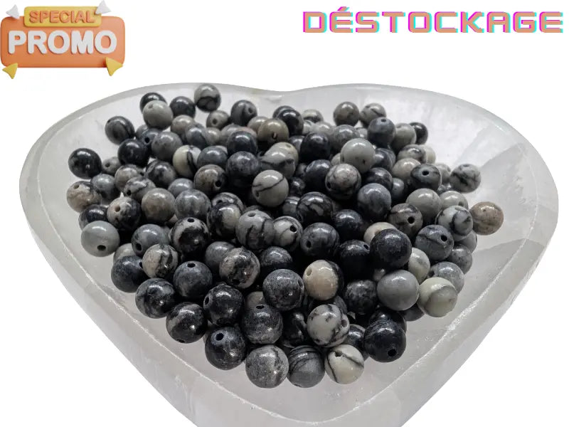 Jaspe noir et gris - 6 mm - 60 Perles Les Précieuses Perles