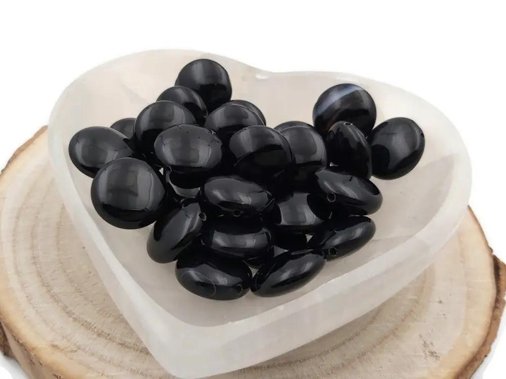 Agate noire plate - 18 mm - 10 Perles Les Précieuses Perles