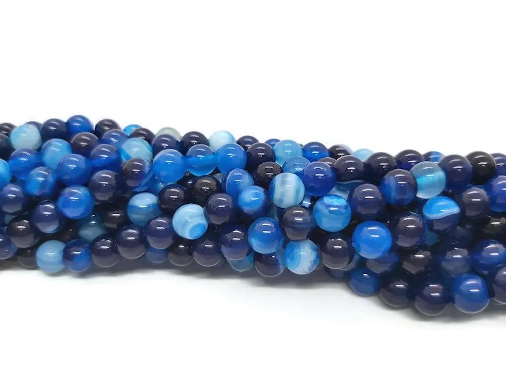 Agate rayée bleue Grade A - 6 mm - 30/60 Perles Les Précieuses Perles