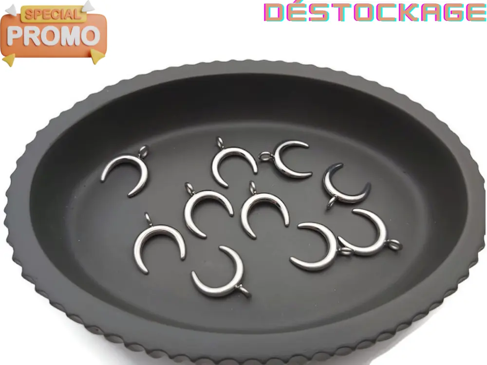 Breloque croissant de lune - Double corne - Inox - Lot de 5/10 Les Précieuses Perles
