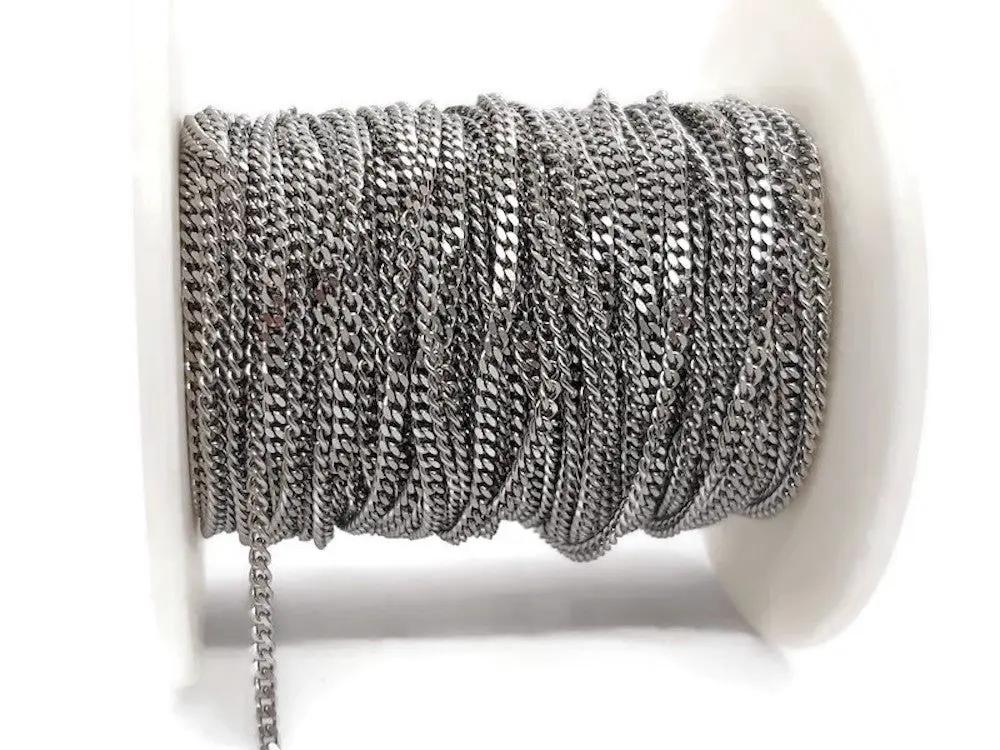 Chaine maille gourmette 3 x 2 mm inox - vendue au mètre Les Précieuses Perles