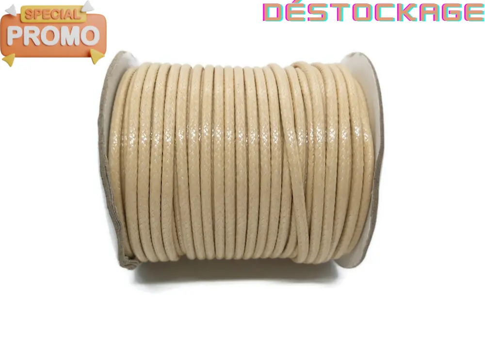 Cordon coton ciré beige clair de 3 mm Les Précieuses Perles