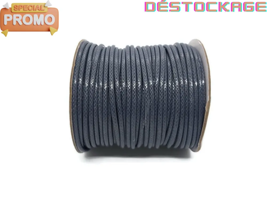 Cordon coton ciré gris ardoise de 3 mm Les Précieuses Perles