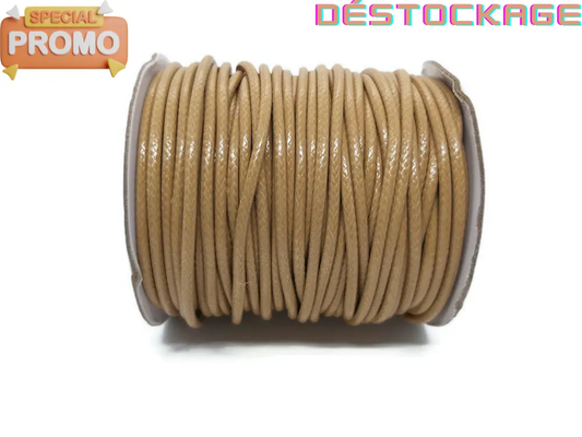 Cordon coton ciré marron chameau de 3 mm Les Précieuses Perles