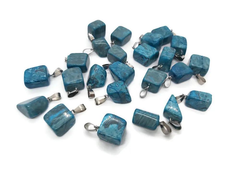 Pendentif pépite agate bleue - Bélière inox - 1 pièce Les Précieuses Perles