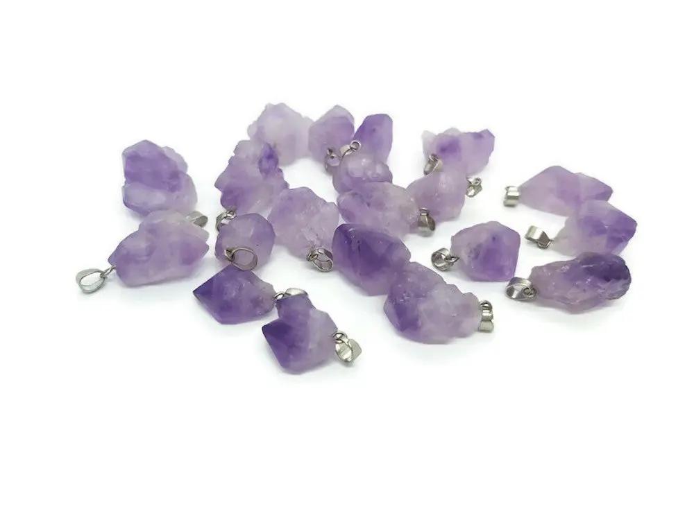 Pendentif pépite Améthyste brute  - Bélière inox - 1 pièce Les Précieuses Perles