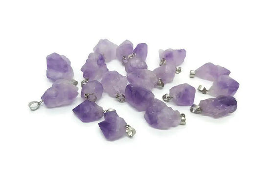 Pendentif pépite Améthyste brute  - Bélière inox - 1 pièce Les Précieuses Perles