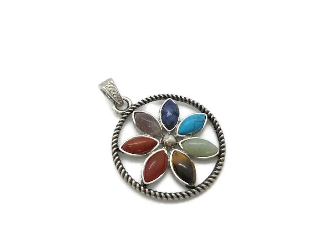 Pendentif fleur de vie 7 Chakras - Pierre gemme Les Précieuses Perles