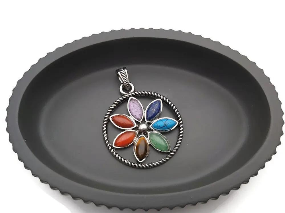 Pendentif fleur de vie 7 Chakras - Pierre gemme Les Précieuses Perles