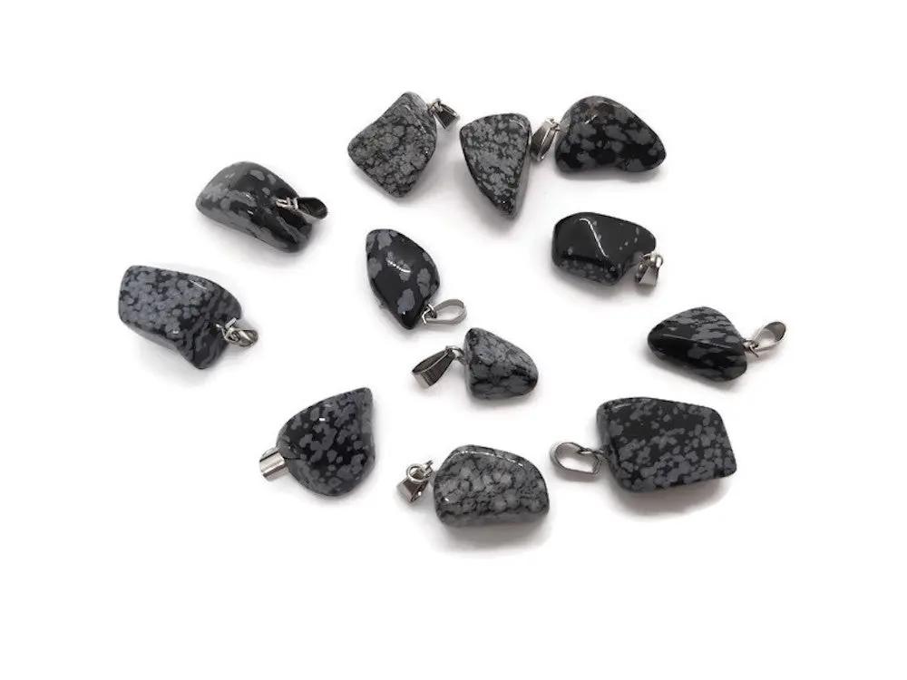 Pendentif pépite obsidienne - Bélière inox - 1 pièce Les Précieuses Perles