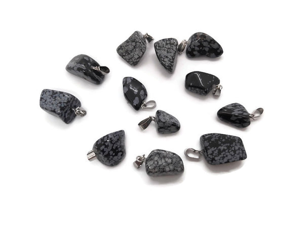 Pendentif pépite obsidienne - Bélière inox - 1 pièce