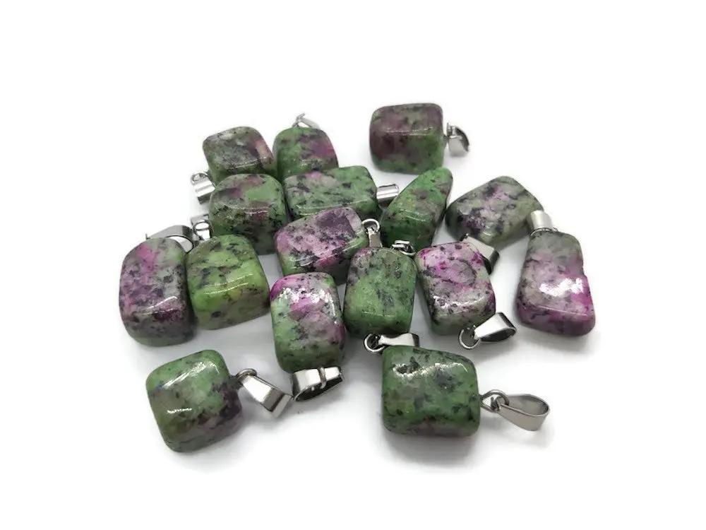 Pendentif pépite Rubis Zoisite - Bélière inox - 1 pièce Les Précieuses Perles