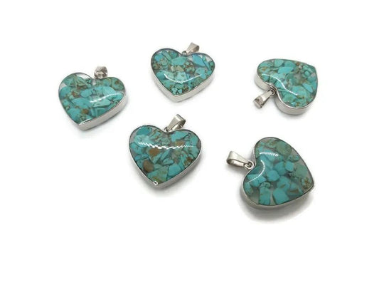 Pendentif Coeur verre avec turquoise - Inox  - 1 pièce Les Précieuses Perles
