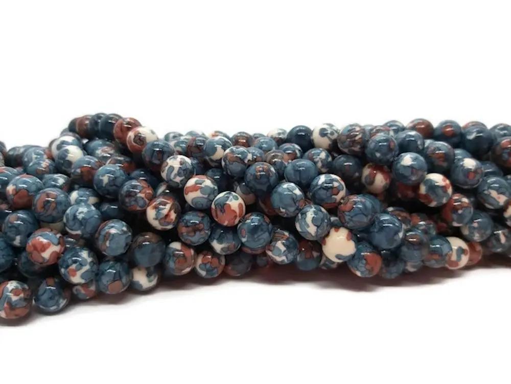 Jade synthétique bleu - Blanc - 8 mm - 20/40 Perles Les Précieuses Perles