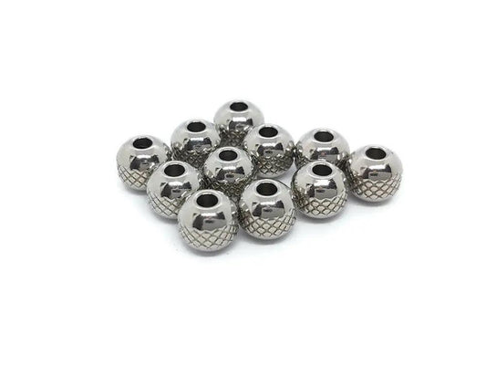Perles rondes texturées inox - 6 x 5 mm - Lot de 10/20 Les Précieuses Perles