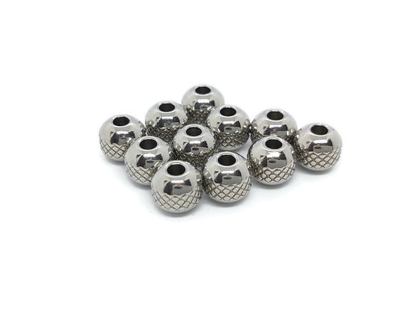 Perles rondes texturées inox - 6 x 5 mm - Lot de 10/20