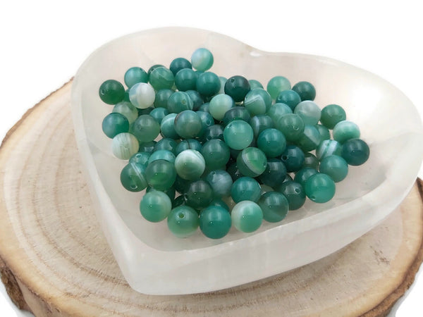 Agate rayée verte Grade A - 8 mm - 20/40 Perles